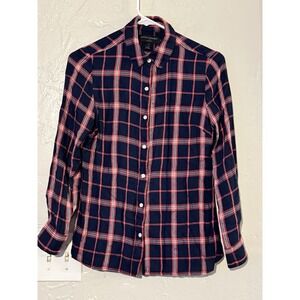 Banana Republic Classic Fit Women's Size PXS Button Up Blue Red Plaid Shirt Top